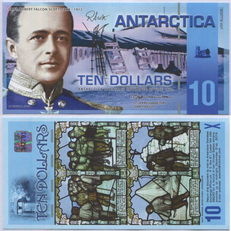 Antarctica 10 Dollars 2009 Capt. Robert Scott's Hut Polymer UNC