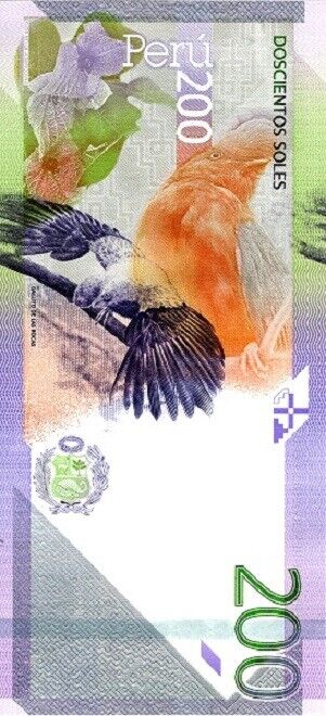 Peru 200 Soles 2021 / 2023 P 200 NEW Design Gallito De las Rocas UNC