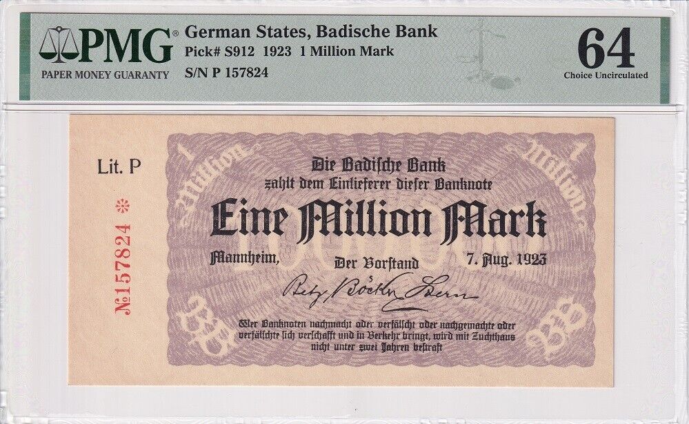 Germany 1 Million Mark 1923 P S912 Choice UNC PMG 64