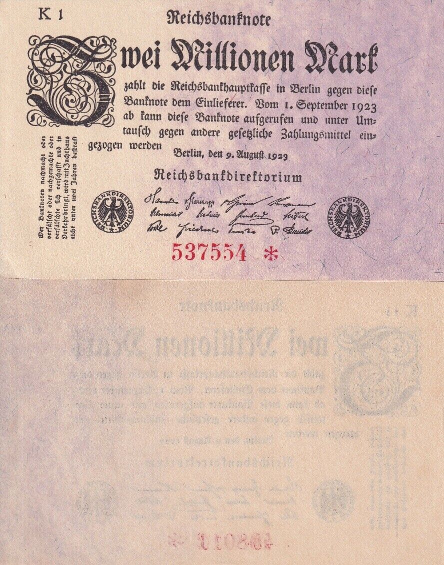 Germany Reichsbank 2000000 Mark 1923 P 103 a AUnc