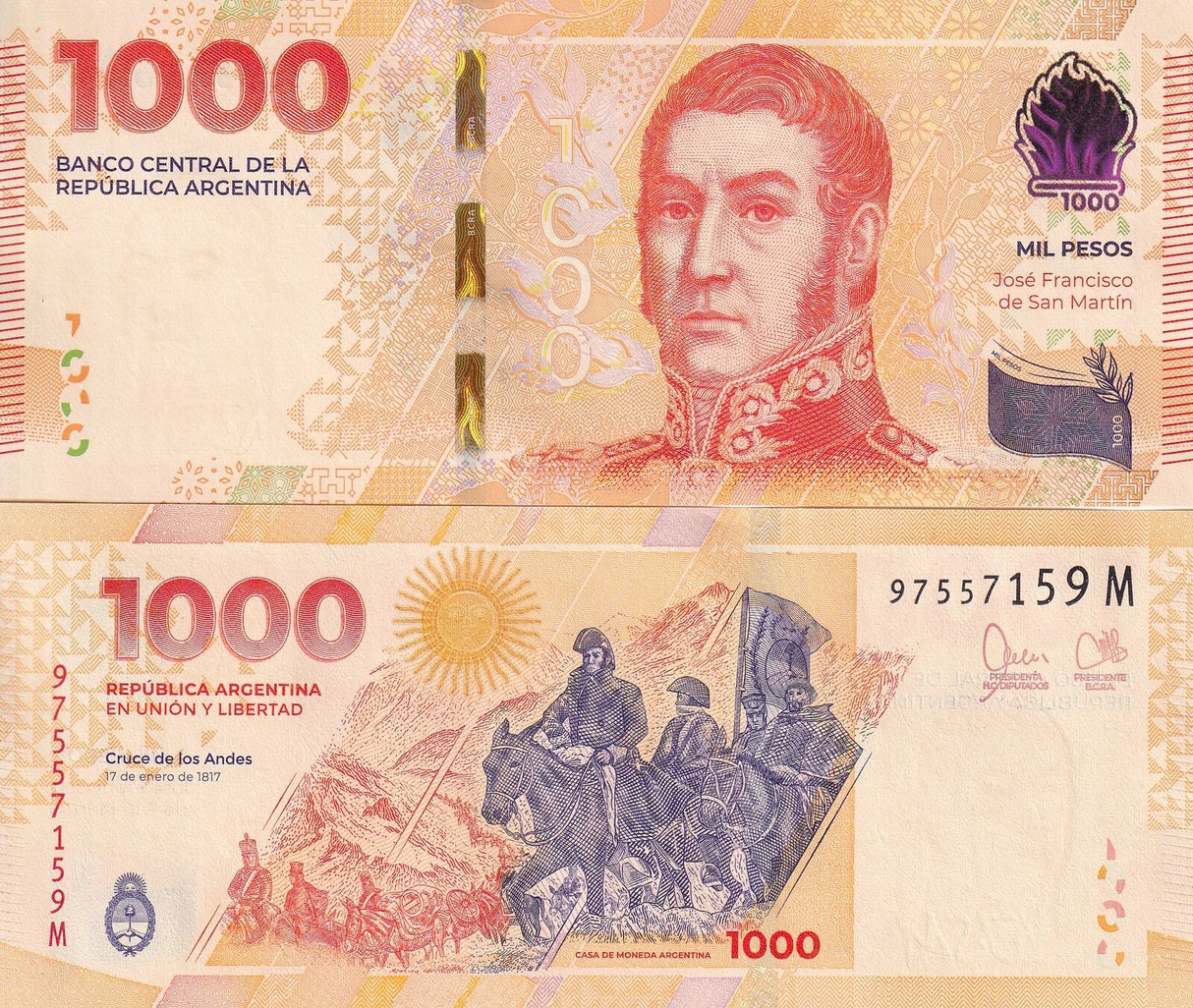 Argentina SET 2 UNC 1000 2000 Pesos 2023 Comm. P 367 368 b NEW Security