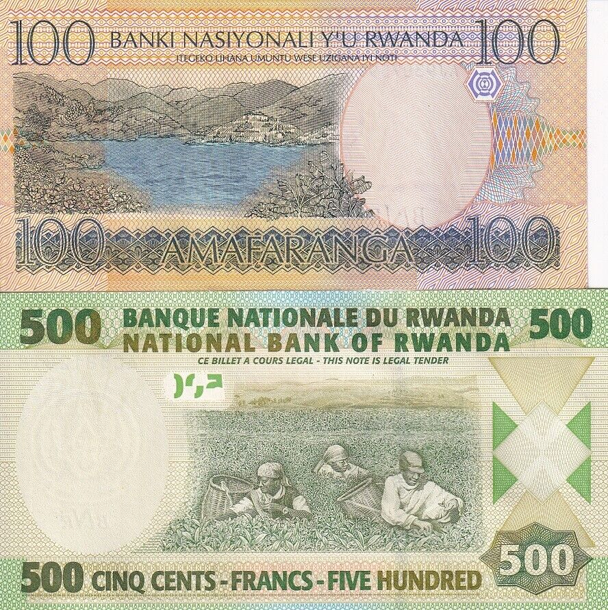 Rwanda Set 2 Pcs 100 500 Francs 2003 2004 P 29 P 30 UNC