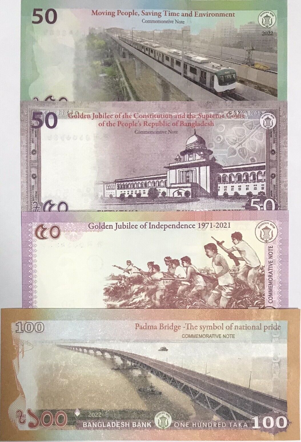 Bangladesh Set 4 Pcs 50 50 50 100 Taka 2021 2022 P 69 P 70 P 71 P 72 UNC