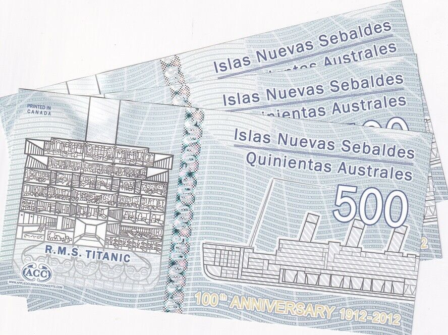 New Jason Island 500 Australes 2012 Polymer 50 th TITANIC UNC LOT 3 PCS