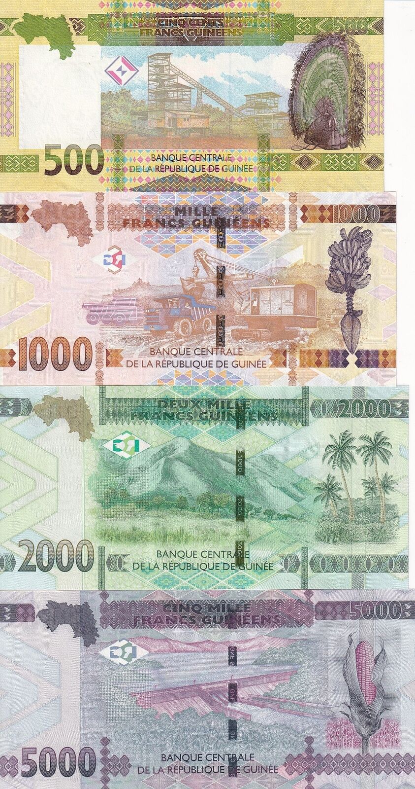 Guinea Set 4 PCS 500 1000 2000 5000 Francs 2022 P 48 48A 49 52 UNC