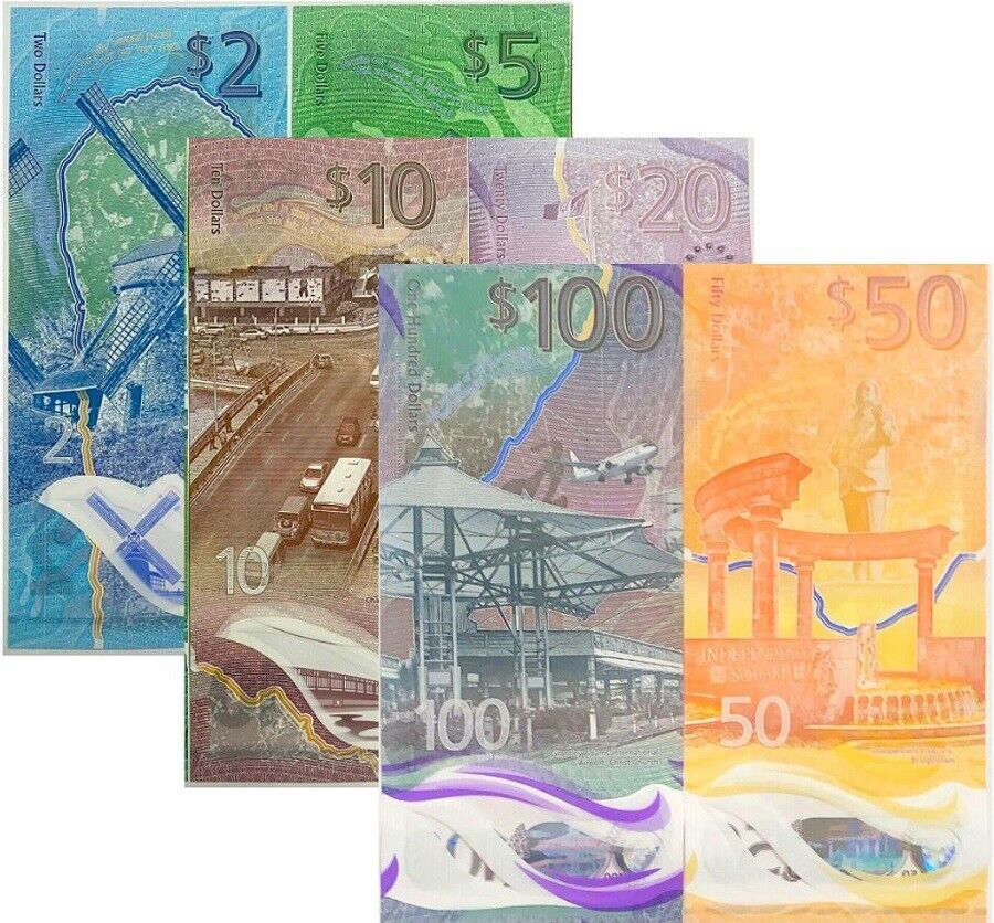 Barbados SET 6 Pcs 2 5 10 20 50 100 Dollars 2022 Polymer P 80 81 82 83-85 UNC