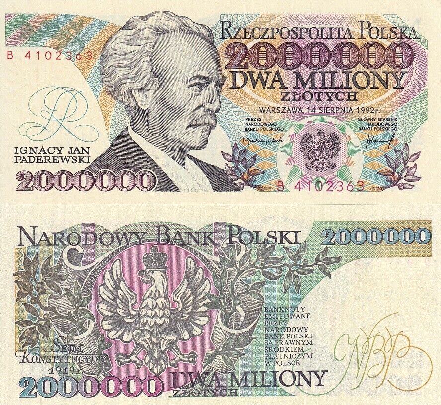 Poland 2000000 Zlotych 1992 P 158 b UNC
