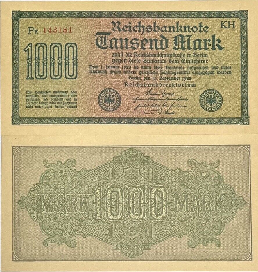 Germany 1000 Mark 1922 P 76 f AU-UNC
