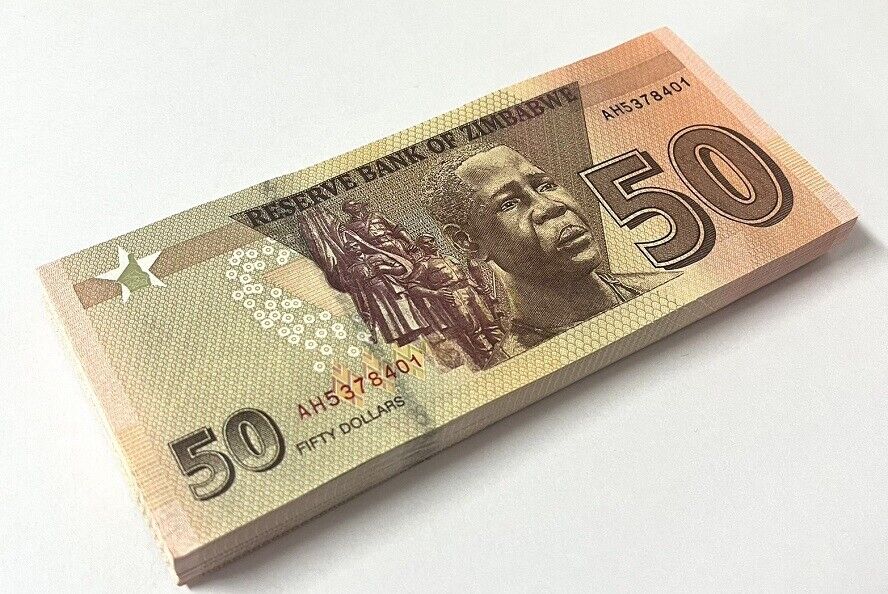 Zimbabwe 50 Dollars 2020/2021 P 105 UNC Lot 100 Pcs 1 Bundle