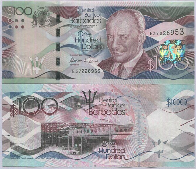Barbados 100 Dollars 2018 P 78 c UNC