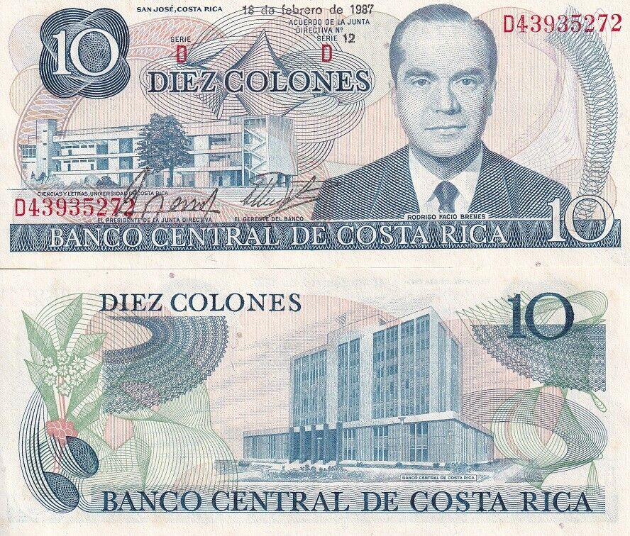 Costa Rica 10 Colones 1987 P 237 UNC Little Yellow Tone