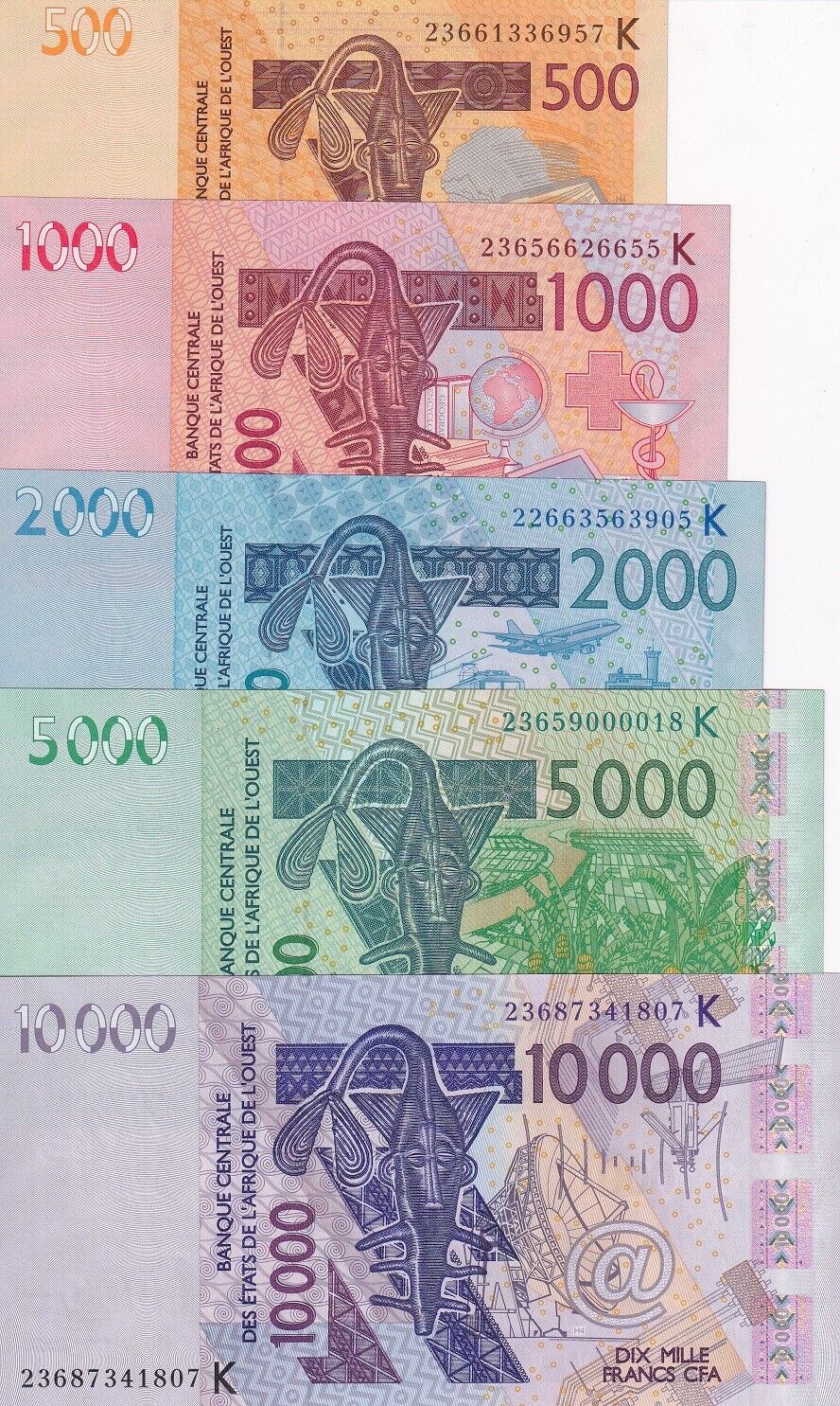 West Africa state set 5 UNC 500 1000 2000 5000 10000 Frans 2022-2023 Senegal