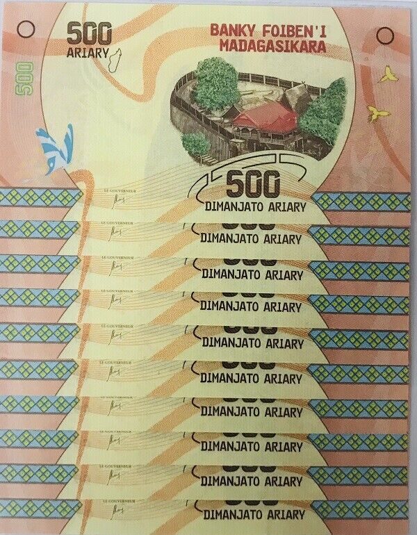 Madagascar 500 Ariary 2017 P 99 AUnc Lot 10 Pcs