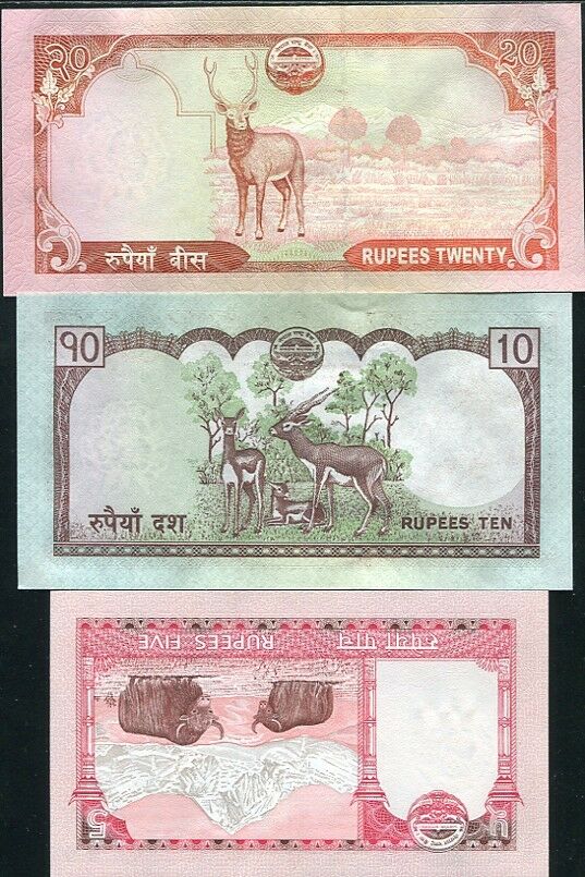 NEPAL SET 3 PCS 5 10 20 RUPEES ND 2010 P 60 61 62 SIGN 19 UNC