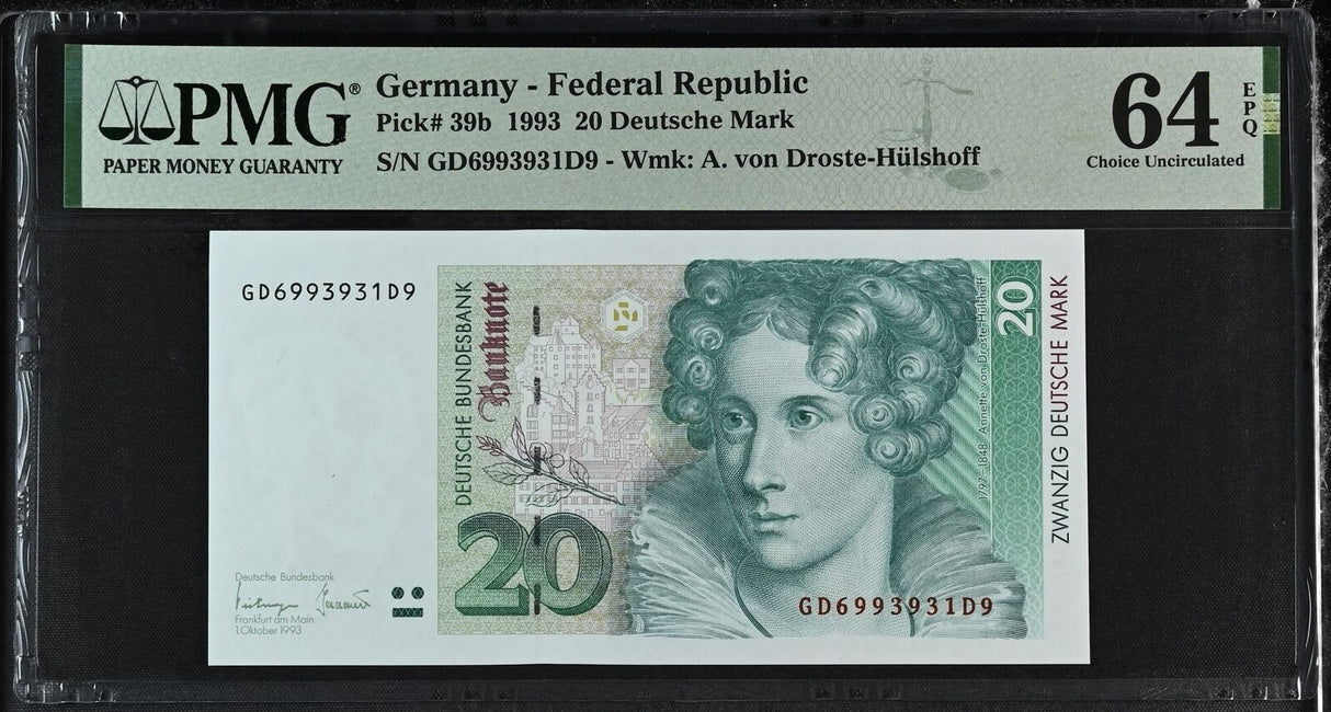 Germany 20 Mark 1993 P 39 b Choice UNC PMG 64 EPQ