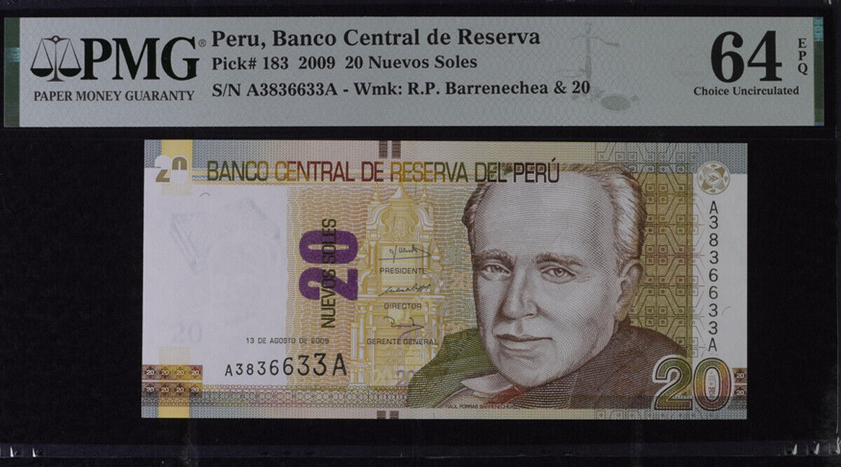 Peru 20 Nuevos Soles 2009 P 183 Choice UNC PMG 64 EPQ