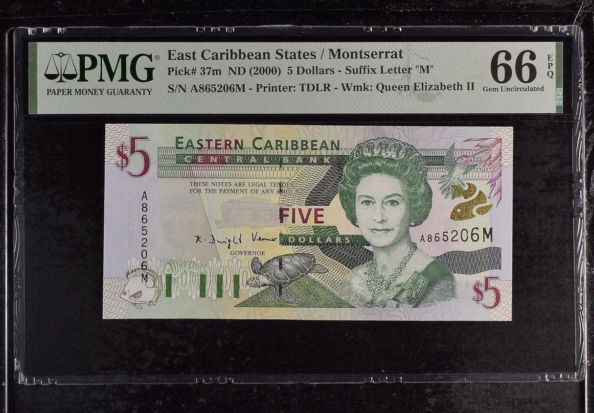 East Caribbean States 5 Dollars ND 2000 P 37 m Gem UNC PMG 66 EPQ