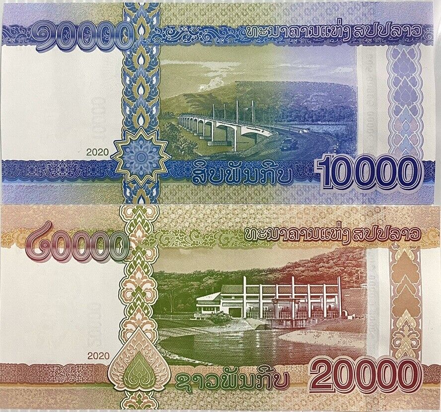 Laos Set 2 Pcs 10000 20000 Kip 2020/2022 P 41b 41C UNC