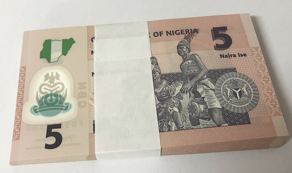 Nigeria 5 Naira Mixed Year P 38 Polymer UNC Lot 100 Pcs 1 Bundle