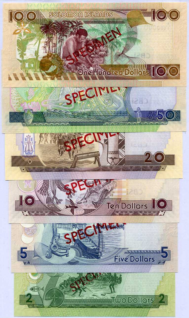 Solomon Islands SET 6 UNC 2 5 10 20 50 100 2006-09 P 25 26 27 28 29 30 Specimen