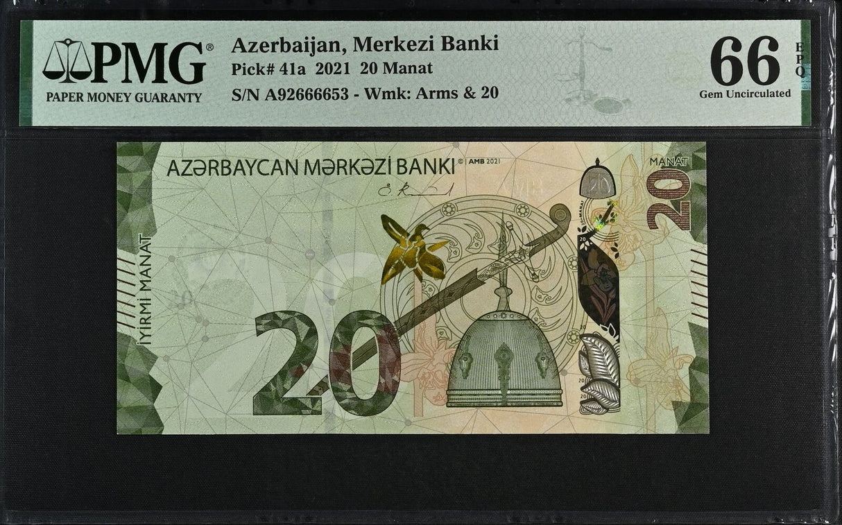 Azerbaijan 20 Manat 2021 P 41 a Gem UNC PMG 66 EPQ