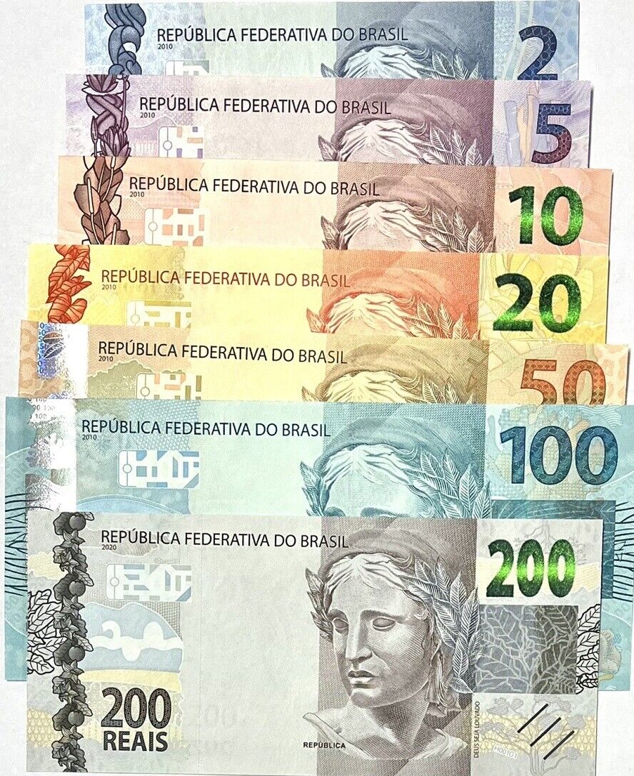Brazil SET 7 PCS 2 5 10 20 50 100 200 Reais 2010-2020 P 252 P 253- P 258 UNC