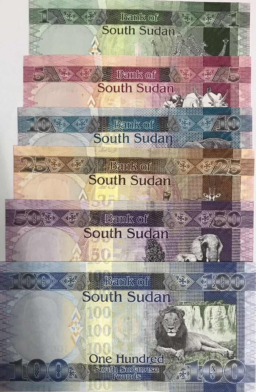South Sudan Set 6 Pcs 1 5 10 25 50 100 Pounds ND 2011 P 5 6 7 8 P 9 UNC