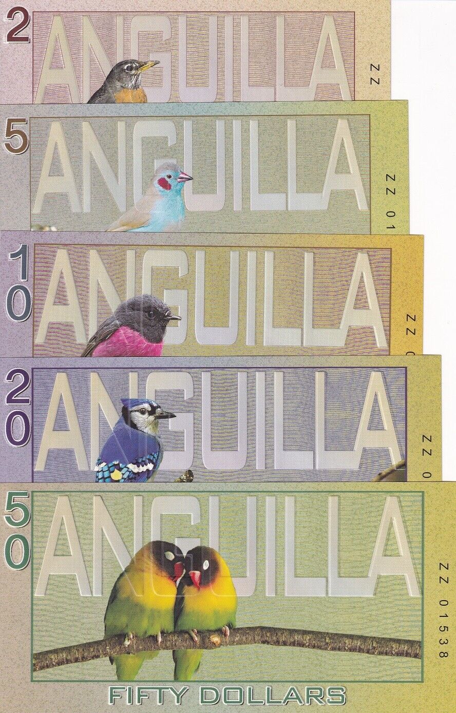 ANGUILLA Island set 5 FANTASY 2 5 10 20 50 Pounds 2019 QE II Bird