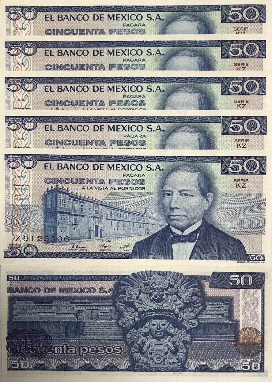 Mexico 50 Pesos 1981 series KZ P 73 UNC LOT 5 PCS