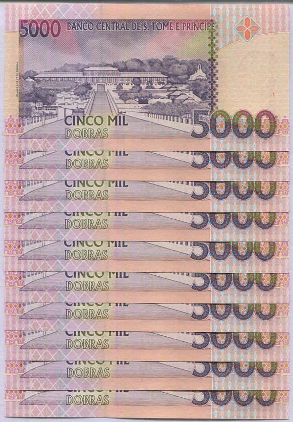 Saint Thomas & Prince 5000 Dobras 1996 P 65 UNC Lot 100 Pcs 1 Bundle