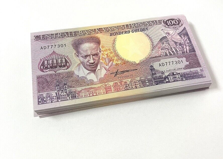 Suriname 100 Gulden 1988 P 133 b UNC Lot 25 PCS 1/4 BUNDLE