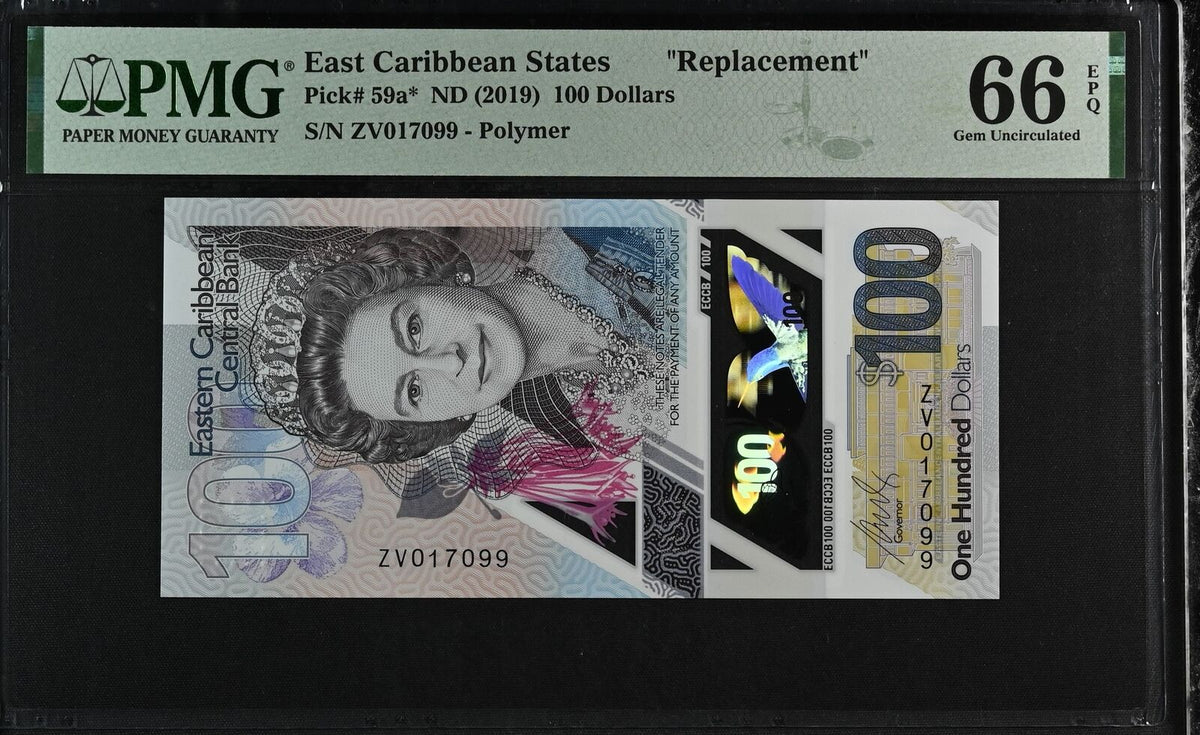 East Caribbean 5 Dollars ND 2003 P 42Av GREEN FISH EYE GEM UNC PMG 65 –  Noteshobby