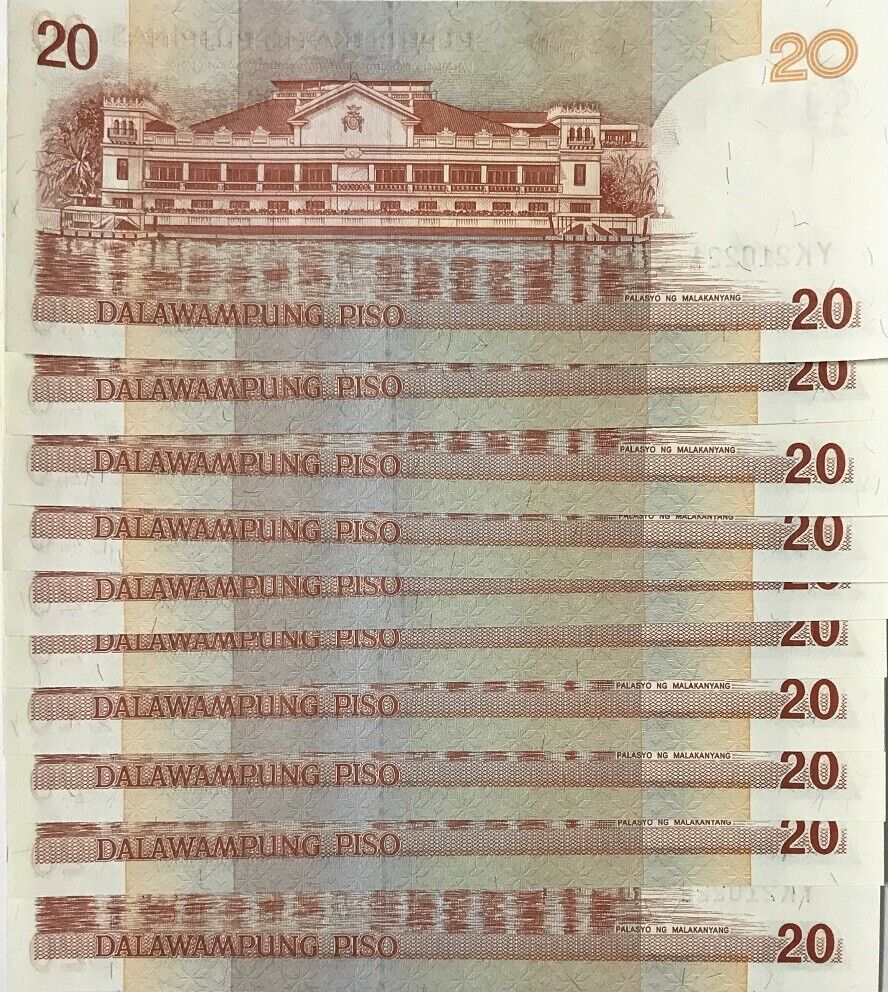 Philippines 20 Piso 2008 P 182 i AUnc LOT 10 PCS