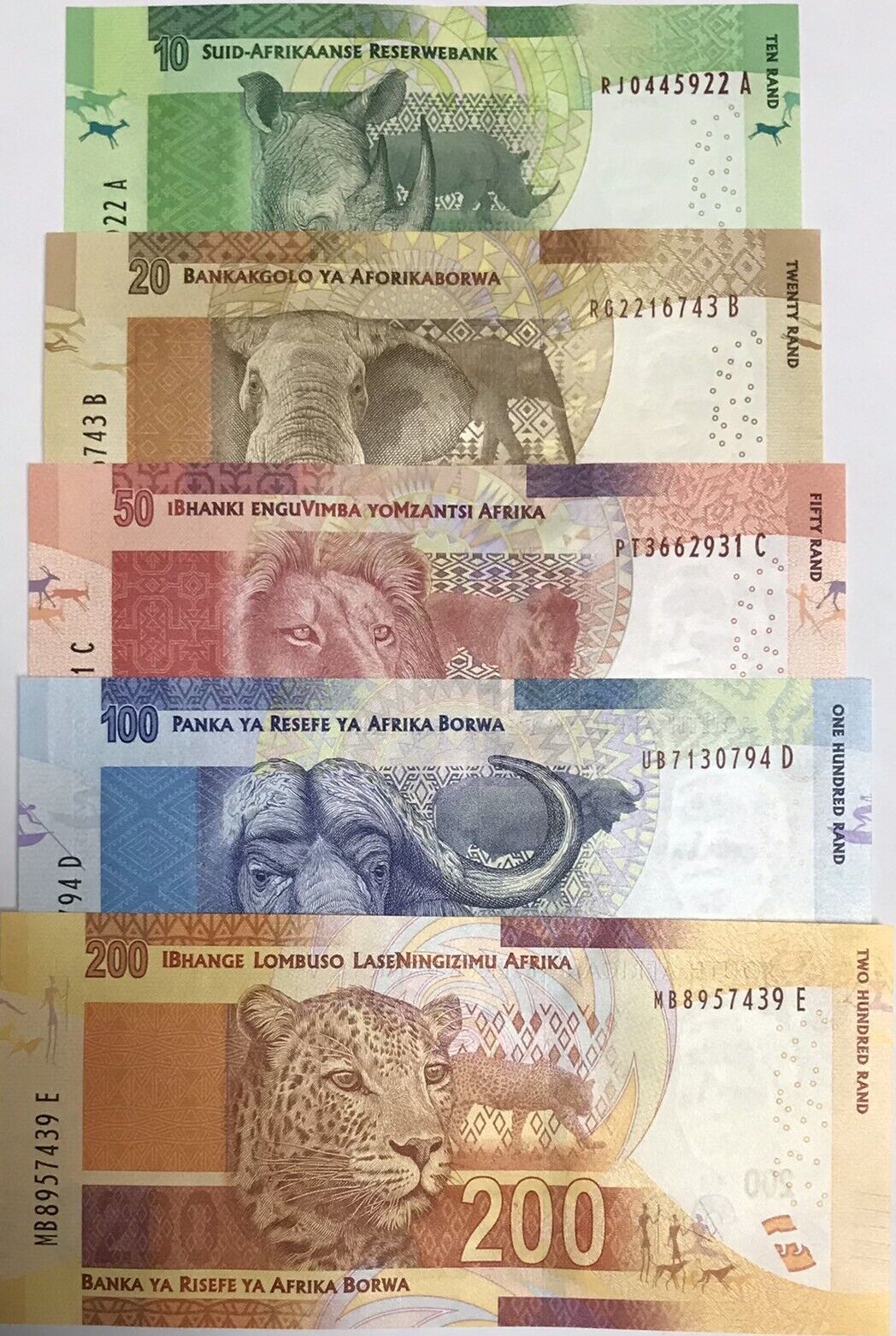 South Africa Set 5 PCS 10 20 50 100 200 2016 P 138 139 140 141 P 142 UNC