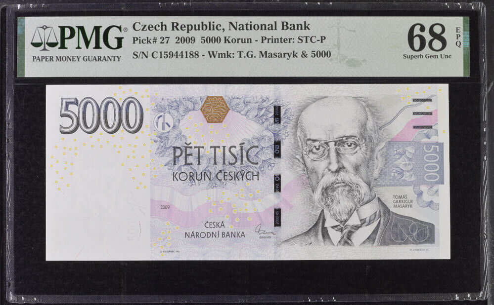 Czech Republic 5000 Korun 2009 P 27 Superb Gem UNC PMG 68 EPQ