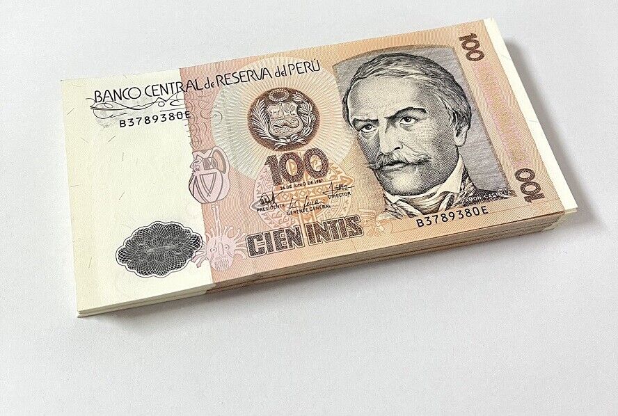 Peru 100 Intis 1987 P 133 UNC LOT 100 PCS 1 BUNDLE See Scan