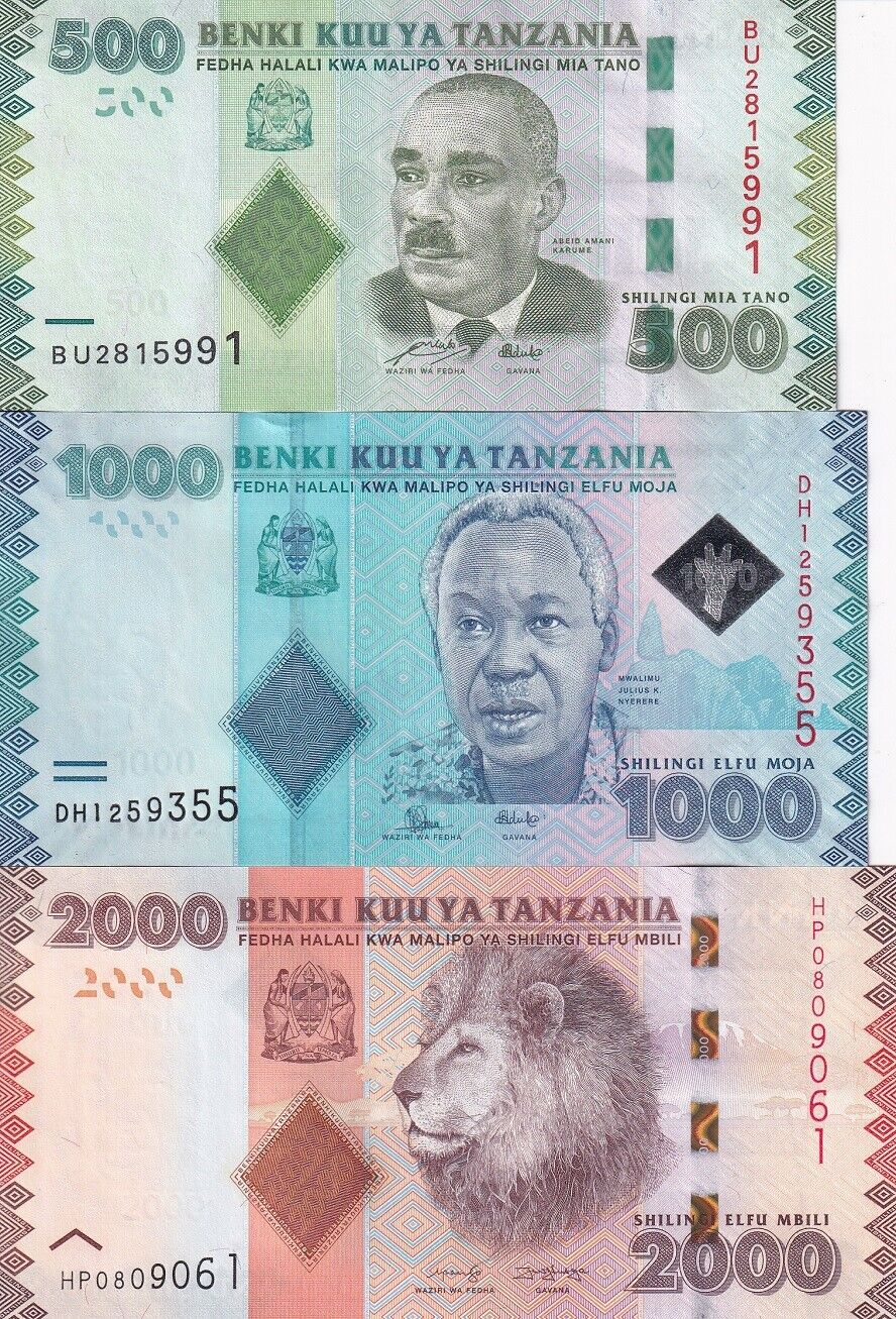 Tanzania Set 3 Pcs 500 1000 2000 Shillings 2010-2020 P 40 41 P 42 UNC