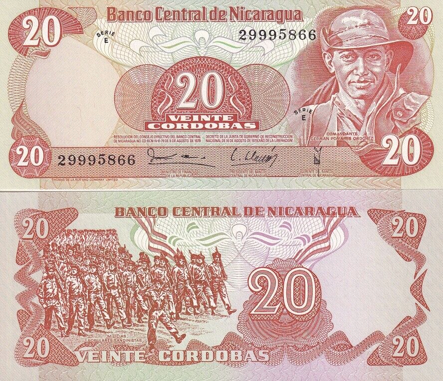 Nicaragua 20 Cordobas 1979 P 135 UNC LOT 5 PCS