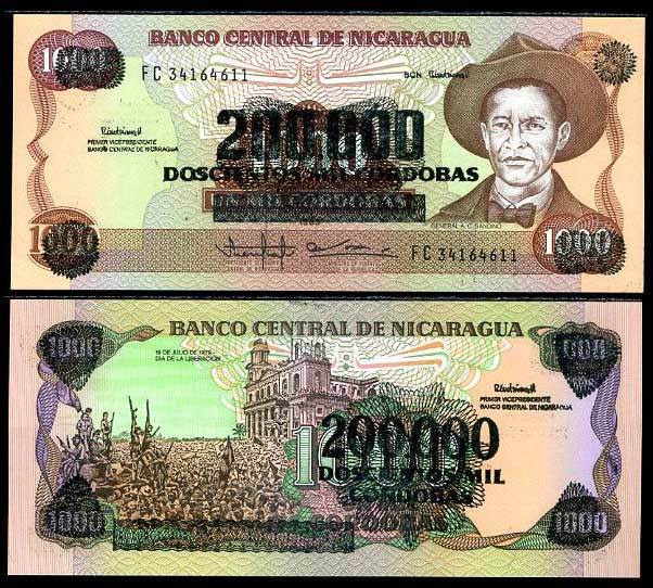 NICARAGUA 200,000 ON 1000 CORDOBAS 1985 / 1990 P 162 AUnc