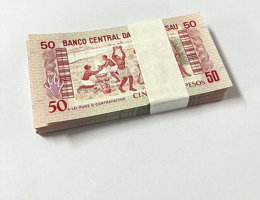 Guinea Bissau 50 Pesos 1990 P 10 UNC Lot 100 Pcs 1 Bundle