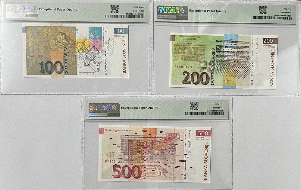 Slovenia SET 9, 10 20 -10000 Tolarjev P 11-16 32-34 Choice Gem UNC PMG 64-67 EPQ
