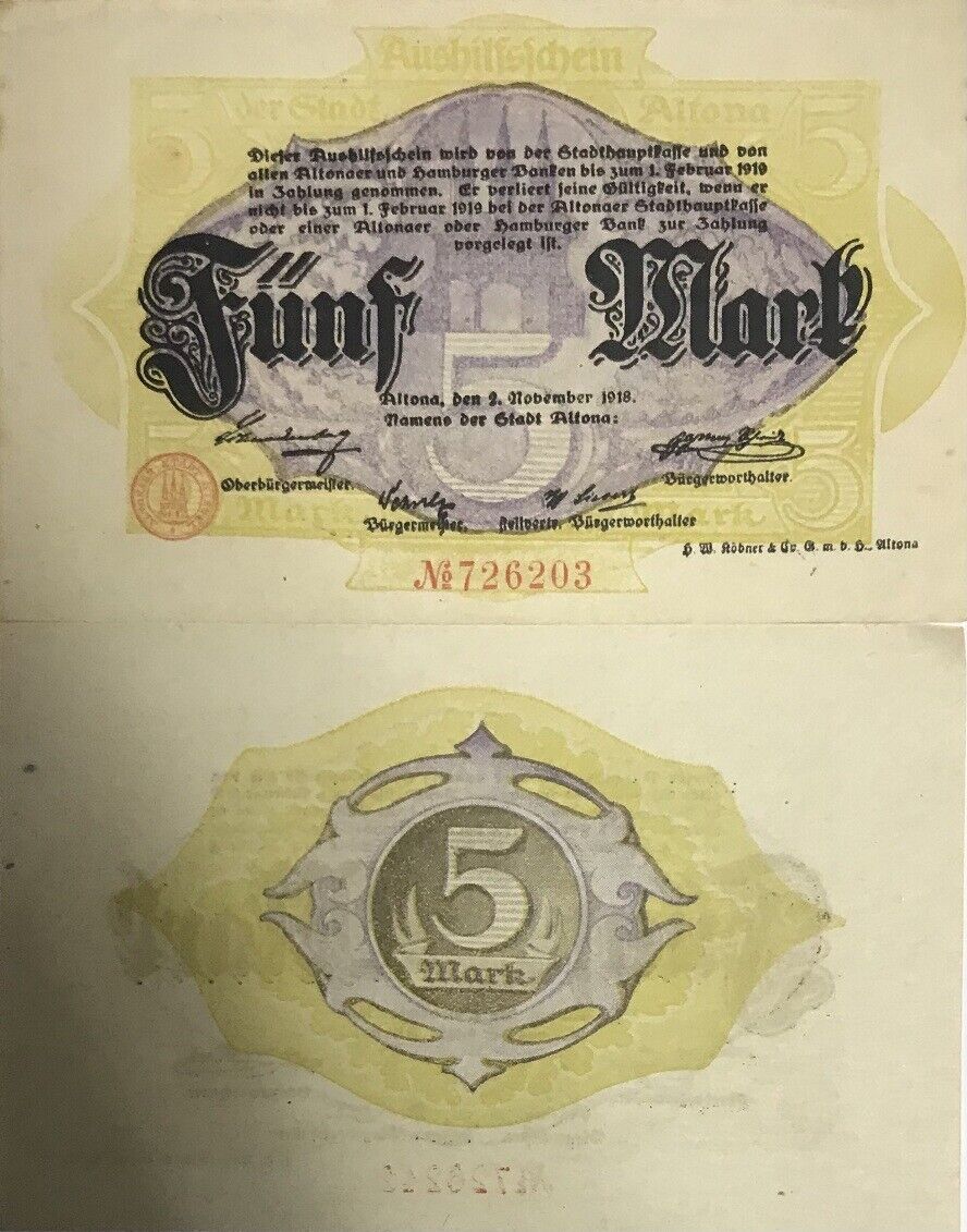 Germany 5 Mark 1918 AU-UNC W/Tone