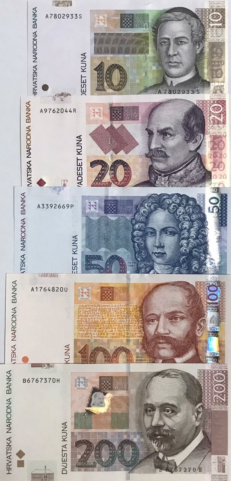 Croatia Set 5 PCS 10 20 50 100 200 Kuna 2001-2012 P 38 P 39 P 40 41 P 42 UNC