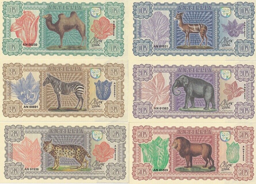 Antillia Set 6 1 2 5 10 20 50 Peso 2017 Fantasy Isle of Seven Cities Camel Lion