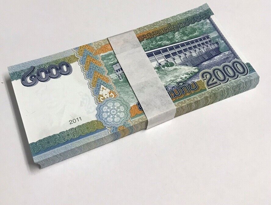 Laos 2000 Kip 2011 Prefix DD Replacement P 41 UNC LOT 100 PCS 1 Bundle