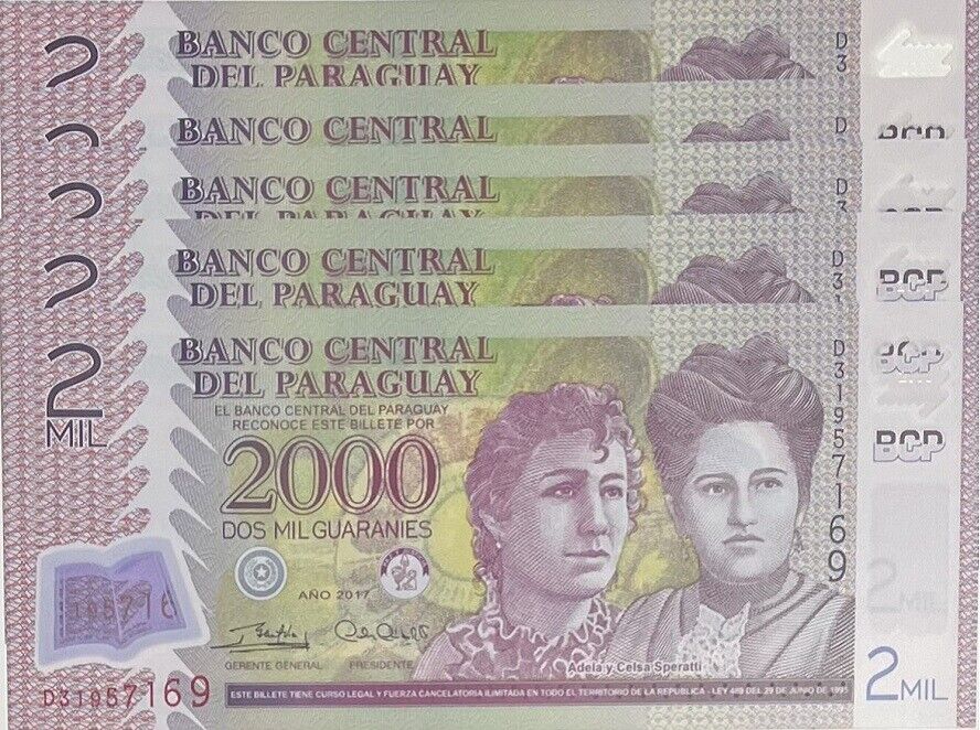 Paraguay 2000 Guaranies 2017 P 228 d Polymer UNC LOT 5 PCS