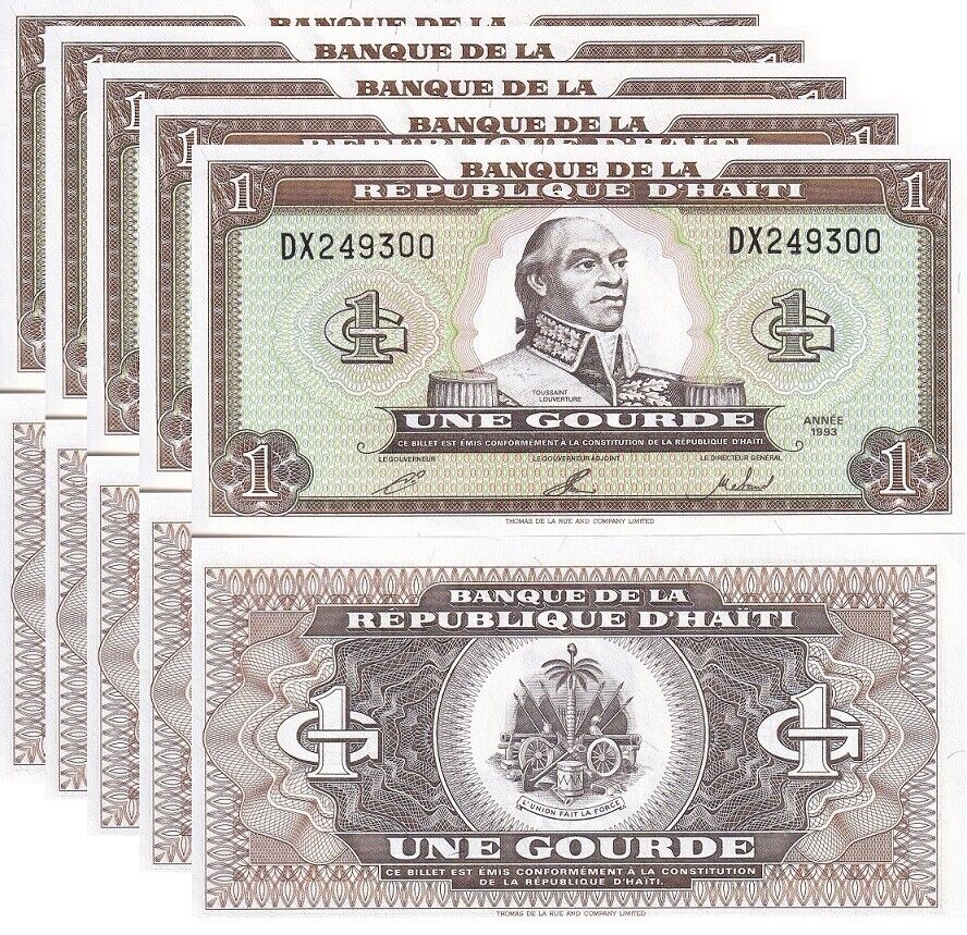 Haiti 1 Gourde 1993 P 259 UNC LOT 5 PCS
