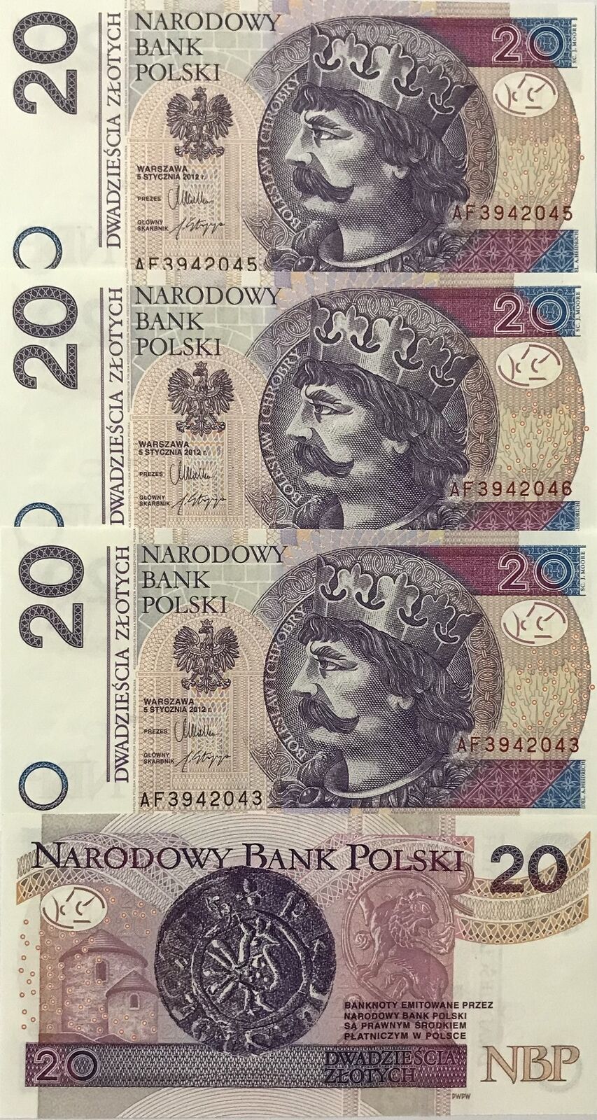Poland 20 Zlotych 2012 P 184 a UNC LOT 3 PCS