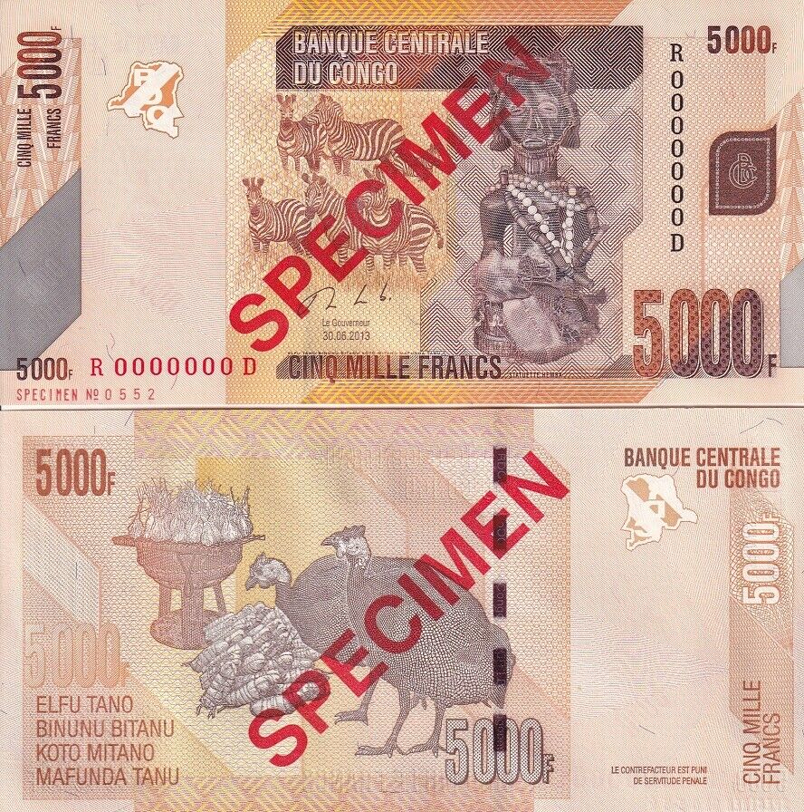 Congo 5000 Francs 2013 P 102 Specimen UNC