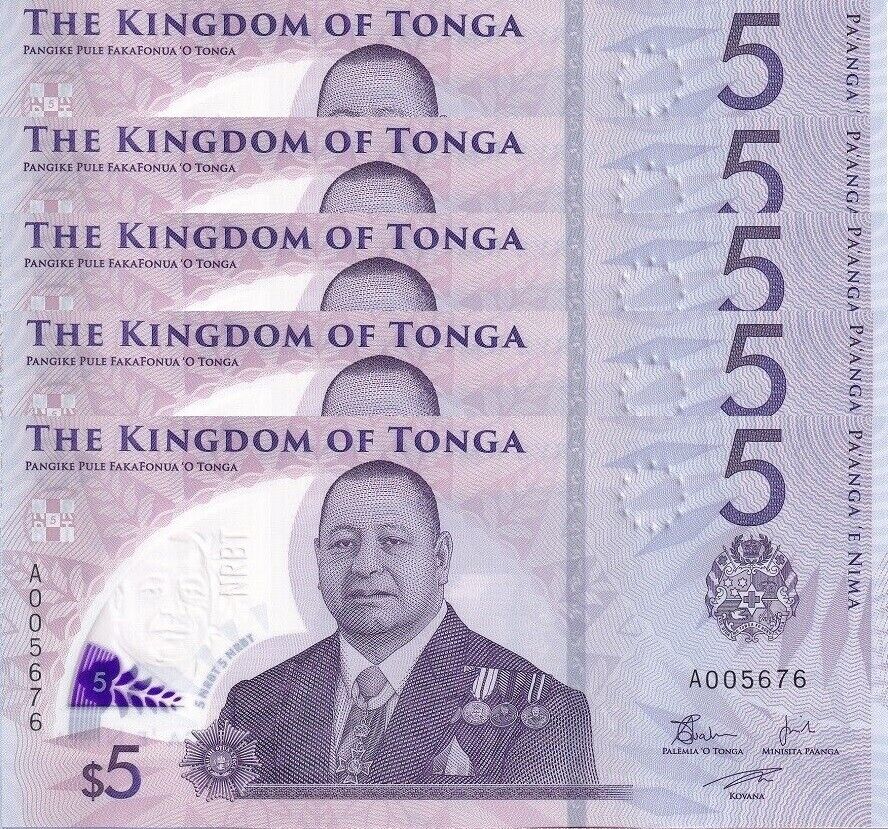 Tonga 5 Pananga 2023 2024 P 51 NEW Polymer LOT 5 UNC